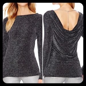 Michael Kors Metallic Black and Silver Chain Cowl Back Top